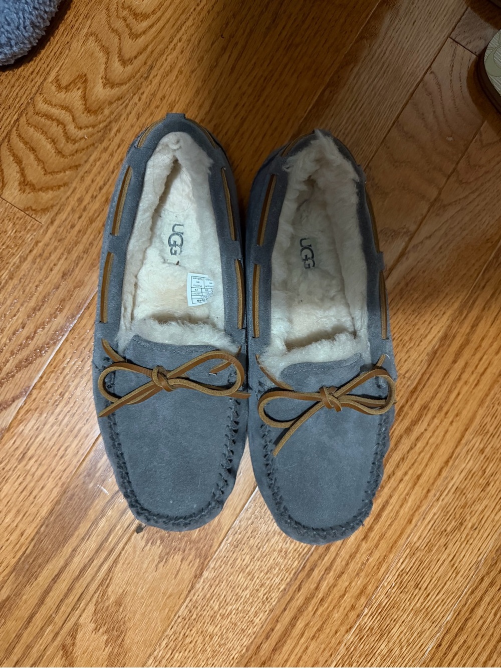 UGG Women's Gray Suede Shearling-Lined Moccasin Slippers